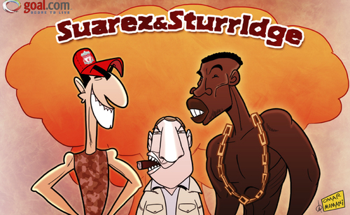 Cartoon: Suarez and Sturridge (medium) by omomani tagged team,brendan,rodgers,daniel,sturridge,liverpool,premier,league,suarez