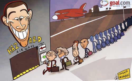 Cartoon: the queue of managers for Hazard (medium) by omomani tagged chelsea,di,matteo,england,ferguson,france,hazard,ligue,lille,manchester,city,united,mancini,premier,league,redknapp,tottenham