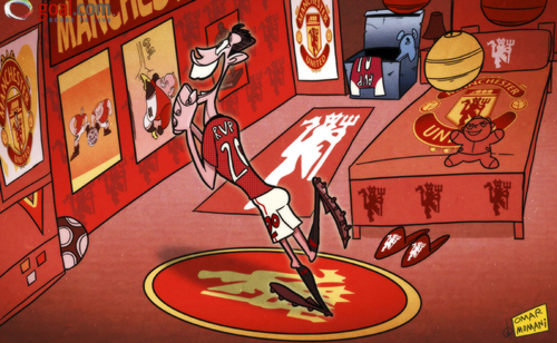 Cartoon: Van Persie addicted (medium) by omomani tagged van,persie,manchester,united,ferguson,arsenal