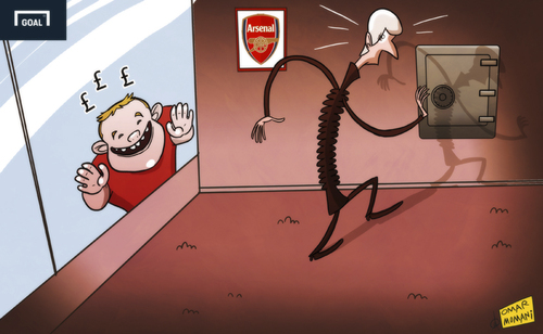 Cartoon: Wenger left with Rooney dilemma (medium) by omomani tagged arsenal,manchester,united,rooney,wenger