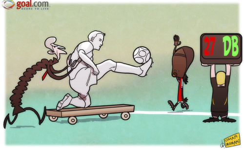 Cartoon: Wenger new Plan B as Bergkamp (medium) by omomani tagged arsenal,wenger,gervinho,dennis,bergkamp
