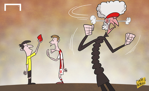 Cartoon: Wenger sees red (medium) by omomani tagged aaron,ramsey,arsenal,champions,league,wenger