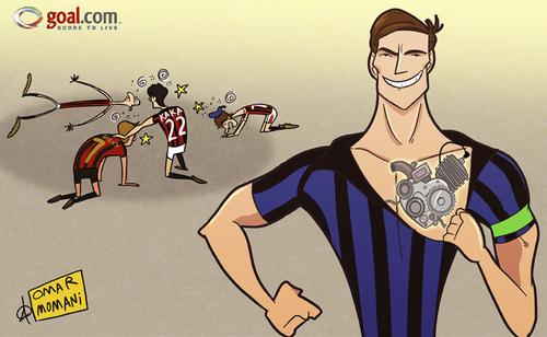 Cartoon: Zanetti beats AC Milan (medium) by omomani tagged ac,milan,argentina,brazil,ibrahimovic,inter,italy,kaka,pato,serie,shevchenko,sweden,ukraine,zanetti