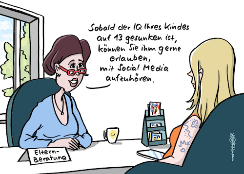 Cartoon: Ab 13 (medium) by Pfohlmann tagged socialmedia,tiktok,youtube,instagram,snapchat,plattformen,medien,internet,smartphone,alter,reife,kinder,jugendliche,verbot,altersgrenze,intelligenz,iq,13,psyche,gehirn,verblödung,entwicklung,eltern,beratung,familie,mutter,erziehung,regeln,socialmedia,tiktok,youtube,instagram,snapchat,plattformen,medien,internet,smartphone,alter,reife,kinder,jugendliche,verbot,altersgrenze,intelligenz,iq,13,psyche,gehirn,verblödung,entwicklung,eltern,beratung,familie,mutter,erziehung,regeln
