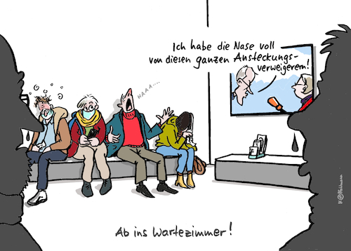 Cartoon: Ab ins Wartezimmer (medium) by Pfohlmann tagged ansteckung,erkältung,viren,grippe,husten,schnupfen,niesen,infekt,wartezimmer,krankschreiben,krankschreibung,arzt,medizin,praxis,gesundheitssystem,patienten,telefonisch,telefon,krank,gesundheit,krankheit,arbeitnehmer,merz,bundeskanzler,wirtschaft,ansteckung,erkältung,viren,grippe,husten,schnupfen,niesen,infekt,wartezimmer,krankschreiben,krankschreibung,arzt,medizin,praxis,gesundheitssystem,patienten,telefonisch,telefon,krank,gesundheit,krankheit,arbeitnehmer,merz,bundeskanzler,wirtschaft