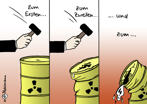 Cartoon: Atom-Auktion (medium) by Pfohlmann tagged akw,atomkraft,kernkraft,atomkraftwerk,atommüll,laufzeit,verlängerung,deutschland,atomenergie,versteigerung,lizenz,auktion,akw,kernkraft,atomkraftwerk,atommüll,laufzeit,verlängerung,deutschland,atomenergie,versteigerung,lizenz,auktion,energien