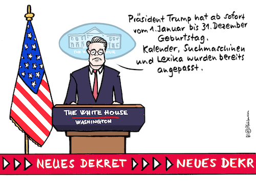 Cartoon: Dauergeburtstag (medium) by Pfohlmann tagged trump,usa,präsident,dekret,geburtstag,narzissmus,geschenke,glückwünsche,80,pressesprecher,trump,usa,präsident,dekret,geburtstag,narzissmus,geschenke,glückwünsche,80,pressesprecher