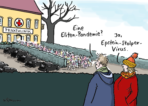 Cartoon: Eliten-Pandemie (medium) by Pfohlmann tagged epstein,epsteinfiles,pandemie,stolpern,stolperstein,beinbruch,privatklinik,eliten,prominente,politiker,affäre,sexualverbrechen,rücktritte,missbrauch,kriminalität,netzwerke,epstein,epsteinfiles,pandemie,stolpern,stolperstein,beinbruch,privatklinik,eliten,prominente,politiker,affäre,sexualverbrechen,rücktritte,missbrauch,kriminalität,netzwerke