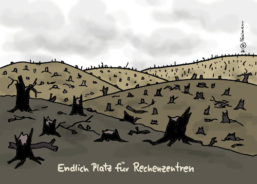 Cartoon: Endlich Platz (medium) by Pfohlmann tagged waldbrände,klimakrise,hitzewelle,dürre,feuer,umwelt,digitalisierung,ki,rechenzentren,natur,waldbrände,klimakrise,hitzewelle,dürre,feuer,umwelt,digitalisierung,ki,rechenzentren,natur
