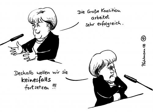 Cartoon: Erfolg! (medium) by Pfohlmann tagged merkel,bundeskanzlerin,große,koalition,pressekonferenz,angela merkel,bundeskanzlerin,große koalition,pressekonferenz,spd,cdu,debatte,wahl,mehrheit,regierung,regierungsfähig,kurt beck,heuchelei,polemik,fortsetzung,angela,merkel,große,koalition,kurt,beck