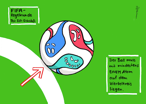 Cartoon: FIFA-Atomregel (medium) by Pfohlmann tagged fußball,fußballregeln,fifa,eckball,eckstoß,linie,viertelkreis,ball,atom,weltmeisterschaft,worldcup,regelverstoß,laissezfaire,fußball,fußballregeln,fifa,eckball,eckstoß,linie,viertelkreis,ball,atom,weltmeisterschaft,worldcup,regelverstoß,laissezfaire