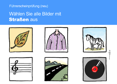 Cartoon: Führerschein neu (medium) by Pfohlmann tagged führerschein,fahrerlaubnis,führerscheinprüfung,captcha,straßenverkehr,fahrschüler,fahrschule,pkw,stvo,straßen,bilderrätsel,internet,test,führerschein,fahrerlaubnis,führerscheinprüfung,captcha,straßenverkehr,fahrschüler,fahrschule,pkw,stvo,straßen,bilderrätsel,internet,test