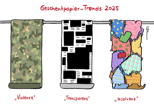 Cartoon: Geschenkpapier-Trends (medium) by Pfohlmann tagged weihnachten,geschenke,geschenkpapier,design,krieg,camouflage,militär,gewalt,violence,epstein,akten,schwärzungen,transparenz,wirtschaft,preise,lebenshaltungskosten,insolvenzen,inflation,verarmung,abstieg,trends,muster,weihnachten,geschenke,geschenkpapier,design,krieg,camouflage,militär,gewalt,violence,epstein,akten,schwärzungen,transparenz,wirtschaft,preise,lebenshaltungskosten,insolvenzen,inflation,verarmung,abstieg,trends,muster