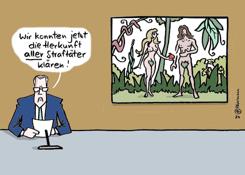 Cartoon: Herkunft Straftäter (medium) by Pfohlmann tagged straftat,straftäter,kriminelle,kriminalität,polizei,statistik,herkunft,adam,eva,vorfahren,abstammung,verbrechen,ermittlung,straftat,straftäter,kriminelle,kriminalität,polizei,statistik,herkunft,adam,eva,vorfahren,abstammung,verbrechen,ermittlung