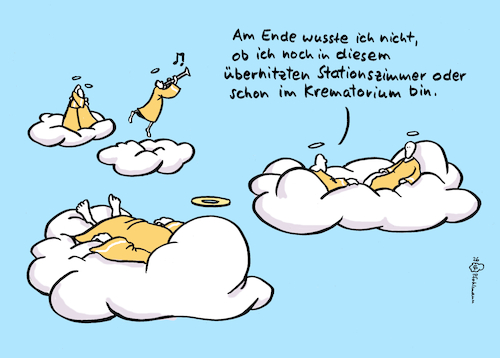 Cartoon: Hitzestation (medium) by Pfohlmann tagged jenseits,himmel,tod,tote,sterben,hitzetote,krematorium,verbrennen,krankenhaus,klinik,pflegeheim,altenheim,temperaturen,überhitzung,klimakrise,hitzewelle,gesundheit,übersterblichkeit,jenseits,himmel,tod,tote,sterben,hitzetote,krematorium,verbrennen,krankenhaus,klinik,pflegeheim,altenheim,temperaturen,überhitzung,klimakrise,hitzewelle,gesundheit,übersterblichkeit