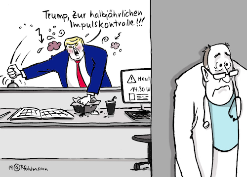 Cartoon: Impulskontrolle Trump (medium) by Pfohlmann tagged 2019,trump,usa,twitter,impulsivität,impuls,syrien,türkei,nahost,außenpolitik,impeachment,narzissmus,arzt,puls,2019,trump,usa,twitter,impulsivität,impuls,syrien,türkei,nahost,außenpolitik,impeachment,narzissmus,arzt,puls