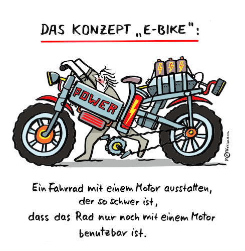 Cartoon: Konzept E-Bike (medium) by Pfohlmann tagged ebike,bike,elektrofahrrad,fahrrad,technologie,gewicht,trend,strom,verkehrsmittel,fortbewegung,technik,motor,fahrzeug,ebike,bike,elektrofahrrad,fahrrad,technologie,gewicht,trend,strom,verkehrsmittel,fortbewegung,technik,motor,fahrzeug