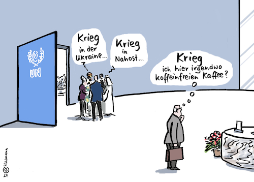 Cartoon: Krieg ich (medium) by Pfohlmann tagged un,vollversammlung,generalversammlung,krieg,konflikt,gaza,israel,libanon,hisbollah,nahost,hamas,ukraine,russland,welt,global,weltgemeinschaft,politik,politiker,kaffee,koffeinfrei,un,vollversammlung,generalversammlung,krieg,konflikt,gaza,israel,libanon,hisbollah,nahost,hamas,ukraine,russland,welt,global,weltgemeinschaft,politik,politiker,kaffee,koffeinfrei