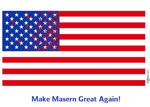 Cartoon: Masern Great Again (medium) by Pfohlmann tagged masern,infektion,krankheit,ansteckung,impfung,kinder,medizin,kennedy,impfgegner,maga,usa,flagge,starsandstripes,hautausschlag,prävention