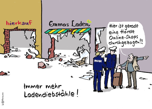 Cartoon: Mehr Ladendiebstahl (medium) by Pfohlmann tagged ladendiebstähle,ladendiebstahl,kriminalität,polizei,innenstadt,innenstädte,city,läden,einzelhandel,onlineshops,internet,amazon,temu,zalando,raub,zerstörung,wirtschaft,banden,konsum,konsumenten,ladendiebstähle,ladendiebstahl,kriminalität,polizei,innenstadt,innenstädte,city,läden,einzelhandel,onlineshops,internet,amazon,temu,zalando,raub,zerstörung,wirtschaft,banden,konsum,konsumenten