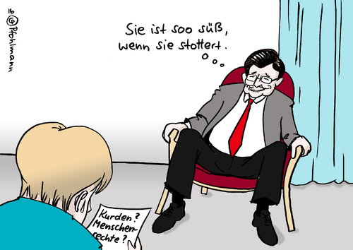 Cartoon: Merkel stottert (medium) by Pfohlmann tagged karikatur,cartoon,2016,color,farbe,deutschland,merkel,davutoglu,türkei,besuch,ministerpräsident,stottern,menschenrechte,bundeskanzlerin,kurden,flüchtlinge,flucht,flüchtlingskrise,asylbewerber,eu,karikatur,cartoon,2016,color,farbe,deutschland,merkel,davutoglu,türkei,besuch,ministerpräsident,stottern,menschenrechte,bundeskanzlerin,kurden,flüchtlinge,flucht,flüchtlingskrise,asylbewerber,eu