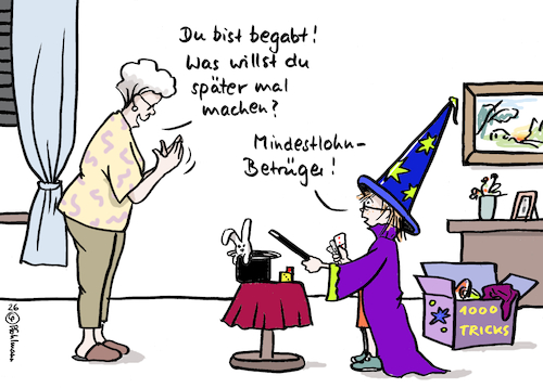 Cartoon: Mindestlohn-Tricks (medium) by Pfohlmann tagged mindestlohn,tricks,zauberer,zauberei,magier,betrug,arbeitszeit,arbeitgeber,arbeitnehmer,gehalt,bezahlung,enkel,oma,großmutter,talent,täuschung,begabung,berufswahl,berufswunsch,mindestlohn,tricks,zauberer,zauberei,magier,betrug,arbeitszeit,arbeitgeber,arbeitnehmer,gehalt,bezahlung,enkel,oma,großmutter,talent,täuschung,begabung,berufswahl,berufswunsch