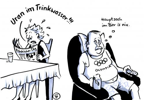 Cartoon: Neues aus Franken! (medium) by Pfohlmann tagged uran,trinkwasser,wasser,bier,franken,olympia,fränkisch,uran,trinkwasser,wasser,h2o,radioaktiv,atom,atomdeponie,atomenergie,atomkraftwerk,atommüll,blei,endlager,gorleben,greenpeace,radioaktiver abfall,radioaktivität,strahlen,wasserverschmutzung,belastung,urangehalt,olympia,beijing,china,olympiade,olympische kommitee,olympische spiele,peking,pressefreiheit,sport,tibet,tibetaktivist,buddhismus,athletik,dopingskandal,demonstration,doping,filmverbot,freistaat,übertragung,internetverbot,kameraverbot,meinungsfreiheit,spirituose,getränk,mineralwasser,sprudelwasser,quellwasser,skandal,uranwert,radioaktiver,abfall,olympische,kommitee,spiele