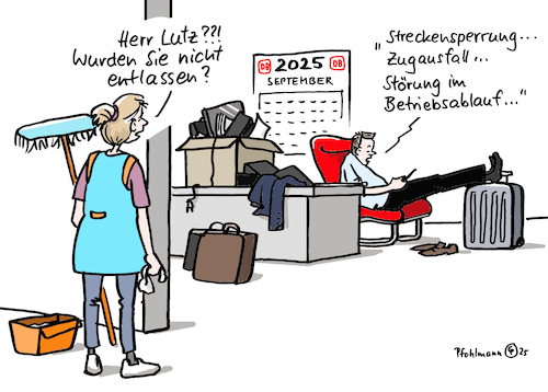 Cartoon: Nicht-Abfahrt (medium) by Pfohlmann tagged db,bahn,lutz,vorstandsvorsitz,vorstand,entlassung,vertrag,zugverspätungen,betriebsablauf,bahnpannen,abfahrt,streckensperrung,bahnkrise,streckennetz,baustellen,investitionsstau,warten,warteraum,db,bahn,lutz,vorstandsvorsitz,vorstand,entlassung,vertrag,zugverspätungen,betriebsablauf,bahnpannen,abfahrt,streckensperrung,bahnkrise,streckennetz,baustellen,investitionsstau,warten,warteraum