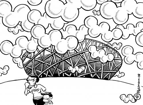 Cartoon: Olympia-Smog (medium) by Pfohlmann tagged olympia,olympiade,sommerspiele,smog,peking,vogelnest,olympiastadion,luftverschmutzung,china,olympia,olympiade,olympische spiele,sport,2008,smog,peking,china,olympiastadion,luftverschmutzung,umweltverschmutzung,gesundheit,umwelt,olympische,spiele