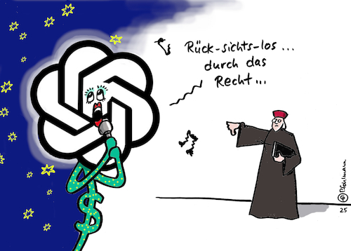 Cartoon: Rücksichtslos GPT (medium) by Pfohlmann tagged chatgpt,ki,ai,künstlicheintelligenz,llm,recht,gericht,urteil,urheberrecht,musik,songs,künstler,atemlos,songtext,liedtext,chatgpt,ki,ai,künstlicheintelligenz,llm,recht,gericht,urteil,urheberrecht,musik,songs,künstler,atemlos,songtext,liedtext