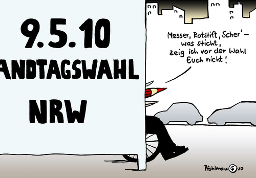 Cartoon: Schäuble sticht (medium) by Pfohlmann tagged schäuble,wolfgang,cdu,finanzminister,haushalt,landtagswahl,nrw,nordrhein,westfalen,messer,rotstift,scher,schere,kürzung,schulden,neuverschuldung,rekordverschuldung,staatsschulden,wolfgang schäuble,cdu,finanzminister,haushalt,landtagswahl,nrw,nordrhein westfalen,rotstift,schere,kürzung,schulden,neuverschuldung,rekordverschuldung,staatsschulden,regierung,wirtschaftskrise,wolfgang,schäuble,nordrhein,westfalen