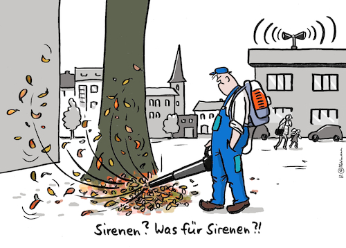 Cartoon: Sirene?! (medium) by Pfohlmann tagged warntag,katastrophenschutz,sirenen,warnapp,nina,laubbläser,lärm,blätter,stadtreinigung,hören,warntag,katastrophenschutz,sirenen,warnapp,nina,laubbläser,lärm,blätter,stadtreinigung,hören