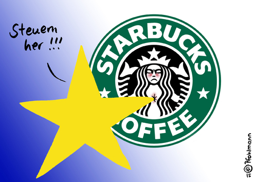 Cartoon: Starbucks (medium) by Pfohlmann tagged karikatur,cartoon,2015,color,farbe,eu,steuern,konzerne,starbucks,steuergerechtigkeit,nachzahlung,verflechtung,gewinne,versteuern,europa,coffee,kaffee,stern,karikatur,cartoon,2015,color,farbe,eu,steuern,konzerne,starbucks,steuergerechtigkeit,nachzahlung,verflechtung,gewinne,versteuern,europa,coffee,kaffee,stern