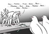 Cartoon: Fix-und-Fertig-Taube (small) by Pfohlmann tagged karikatur,cartoon,2015,color,farbe,taube,friedenstaube,vermittlung,bemühungen,paris,moskau,kiew,minsk,minsker,abkommen,merkel,hollande,putin,poroschenko,gipfel,ukraine,krieg,russland,deutschland,nato,eskalation,verschärfung,ostukraine