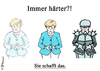 Cartoon: Merkel härter (small) by Pfohlmann tagged karikatur,cartoon,2016,color,farbe,global,deutschland,merkel,bundeskanzlerin,wir,schaffen,sie,schafft,das,härter,kurswechsel,flüchtlingskrise,flüchtlinge,flüchtlingspolitik,union,cdu,csu,rüstung,weich,hart
