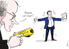 Cartoon: Merz tasert (small) by Pfohlmann tagged koalitionspartner,koalition,bundeskanzler,schwarzrot,bundesregierung,merz,klingbeil,union,cdu,spd,taser,waffe,elektroschocker,lähmung,gaza,israel,krieg,hamas,harmonie,streit,außenpolitik,palästinenser,humanitär,katastrophe,zivilbevölkerung