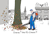 Cartoon: Sirene?! (small) by Pfohlmann tagged warntag,katastrophenschutz,sirenen,warnapp,nina,laubbläser,lärm,blätter,stadtreinigung,hören