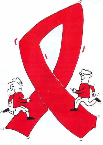 Cartoon: aids red ribbon (medium) by sabine voigt tagged aids,red,ribbon,hiv,krankheit,medizin,medikament,krankenversicherung