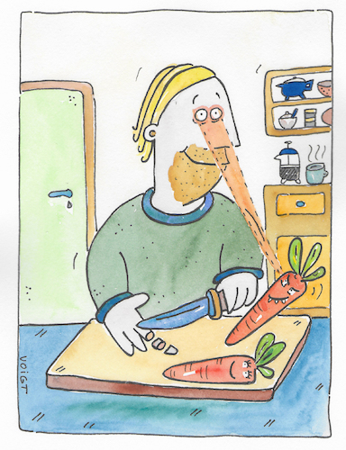 Cartoon: Arbeitsunfall Kochen (medium) by sabine voigt tagged arbeitsunfall,kochen,schneiden,wunde,unfall,krankenhaus,krankenversicherung,blut,messer,haushalt