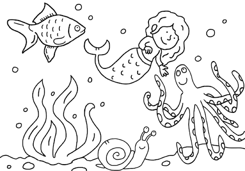 Cartoon: ausmalbild Meerjungfrau (medium) by sabine voigt tagged ausmalbild,meerjungfrau,meer,märchen,ausmalen,fisch,wasser,geschichte
