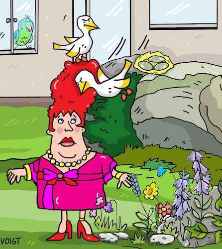 Cartoon: Die Vögel (medium) by sabine voigt tagged möve,möven,dachgarten,brüten,vögel,natur,frisur,attacke,nest,küste,gefahr