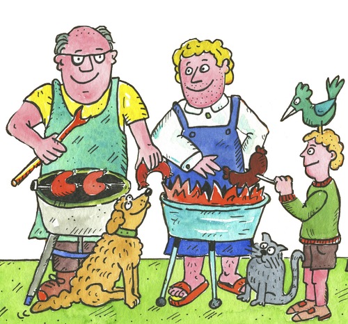 Cartoon: grillen grill (medium) by sabine voigt tagged grillen,party,feiern,hitze,sommer,grill,essen,wurst