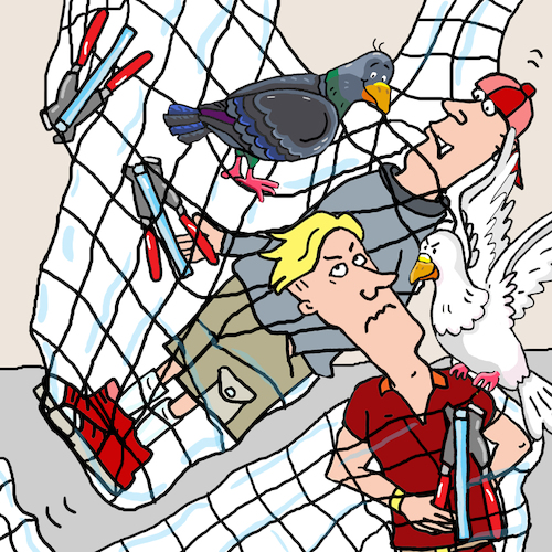 Cartoon: netz internet (medium) by sabine voigt tagged netz,internet,gefangen,tauben,schädlinge,vögel,verheddert