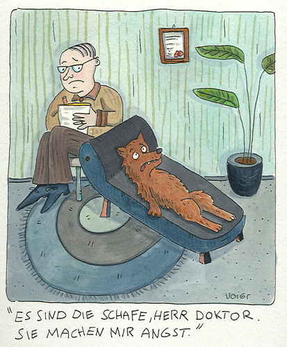 Cartoon: psychiater therapie (medium) by sabine voigt tagged psychiater,therapie,arzt,wolf,freud