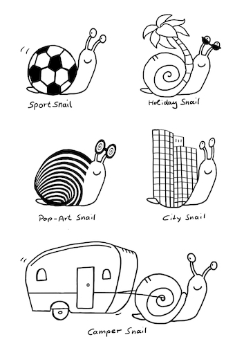 Cartoon: The secret life of snails (medium) by sabine voigt tagged cartoon,snail,sport,camping,fun,joke,animals,city,pop,art