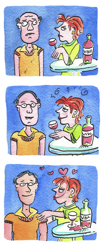 Cartoon: Wein Alkohol (medium) by sabine voigt tagged wein,alkohol,rotwein,liebe,schönheit,betrunken,paar,schön,trinken,urteilsvermögen