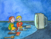 Cartoon: fernsehen Erziehung (small) by sabine voigt tagged fernsehen,erziehung,tv,kinder,medien,unterhaltung,kleinkind,kindergarten,grundschule,schule,gewalt,angst,seien,konsum