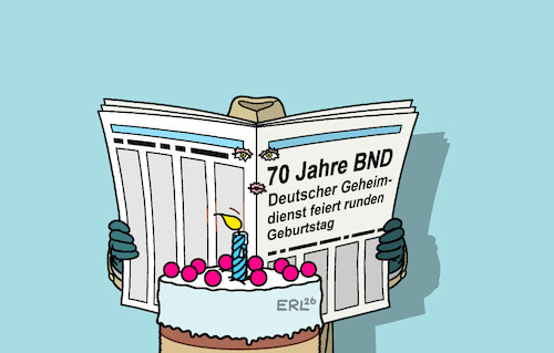 Cartoon: 70 Jahre BND (medium) by Erl tagged politik,deutschland,geheimdienst,bnd,70,jahre,geburtstag,spion,zeitung,gucklöcher,torte,kerze,ausblasen,karikatur,erl,politik,deutschland,geheimdienst,bnd,70,jahre,geburtstag,spion,zeitung,gucklöcher,torte,kerze,ausblasen,karikatur,erl