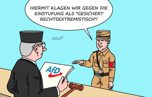 Cartoon: AfD-Klage (medium) by Erl tagged politik,verfassungsschutz,einstufung,afd,gesichert,rechtsextremistisch,klage,gericht,höcke,karikatur,erl,politik,verfassungsschutz,einstufung,afd,gesichert,rechtsextremistisch,klage,gericht,höcke,karikatur,erl