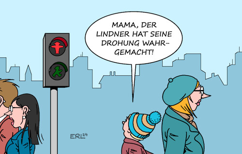 Cartoon: Ampel Lindner (medium) by Erl tagged politik,bundesregierung,spd,grüne,fdp,lindner,drohung,verlassen,ampel,fußgänger,karikatur,erl,politik,bundesregierung,spd,grüne,fdp,lindner,drohung,verlassen,ampel,fußgänger,karikatur,erl